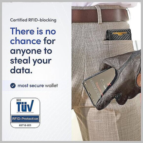 TRAVANDO AirTag* Wallet Mens Wallet with Money Clip Air , Carbon & Orange - Picture 6 of 6